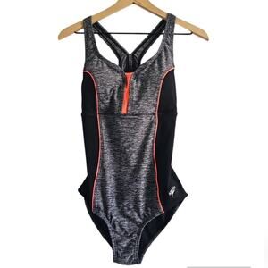 Speedo Slimming Gray Black Neon One Piece Swimsuit Size Medium EUC